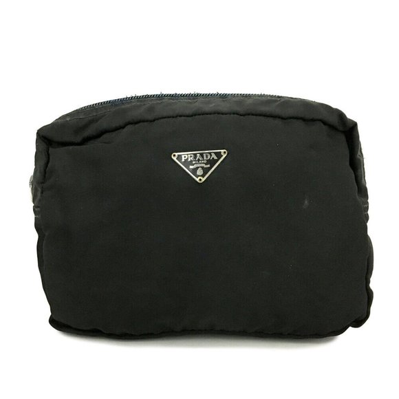 PRADA Logo Plate Nylon Cosmetic Pouch Bag /6R0432 - Picture 1 of 8